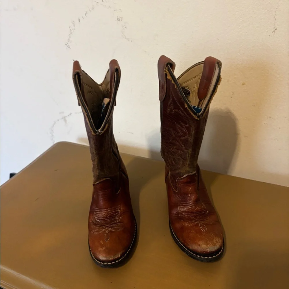 Kenny Kids Brown Leather Western Boots 9 1/2D